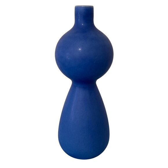 Blue Pottery Gourd Vase Made In Portugal - Picture 1 of 8